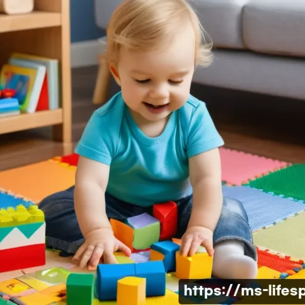 평균수명과 건강수명 차이 - **Prompt:** A toddler, wearing a colorful diaper, is giggling while playing with building blocks on ...