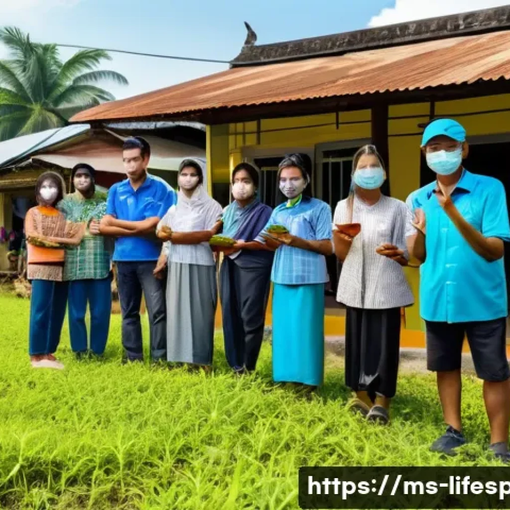 전염병과 평균수명 - A vibrant community health outreach event in a Malaysian rural village, featuring diverse local peop...